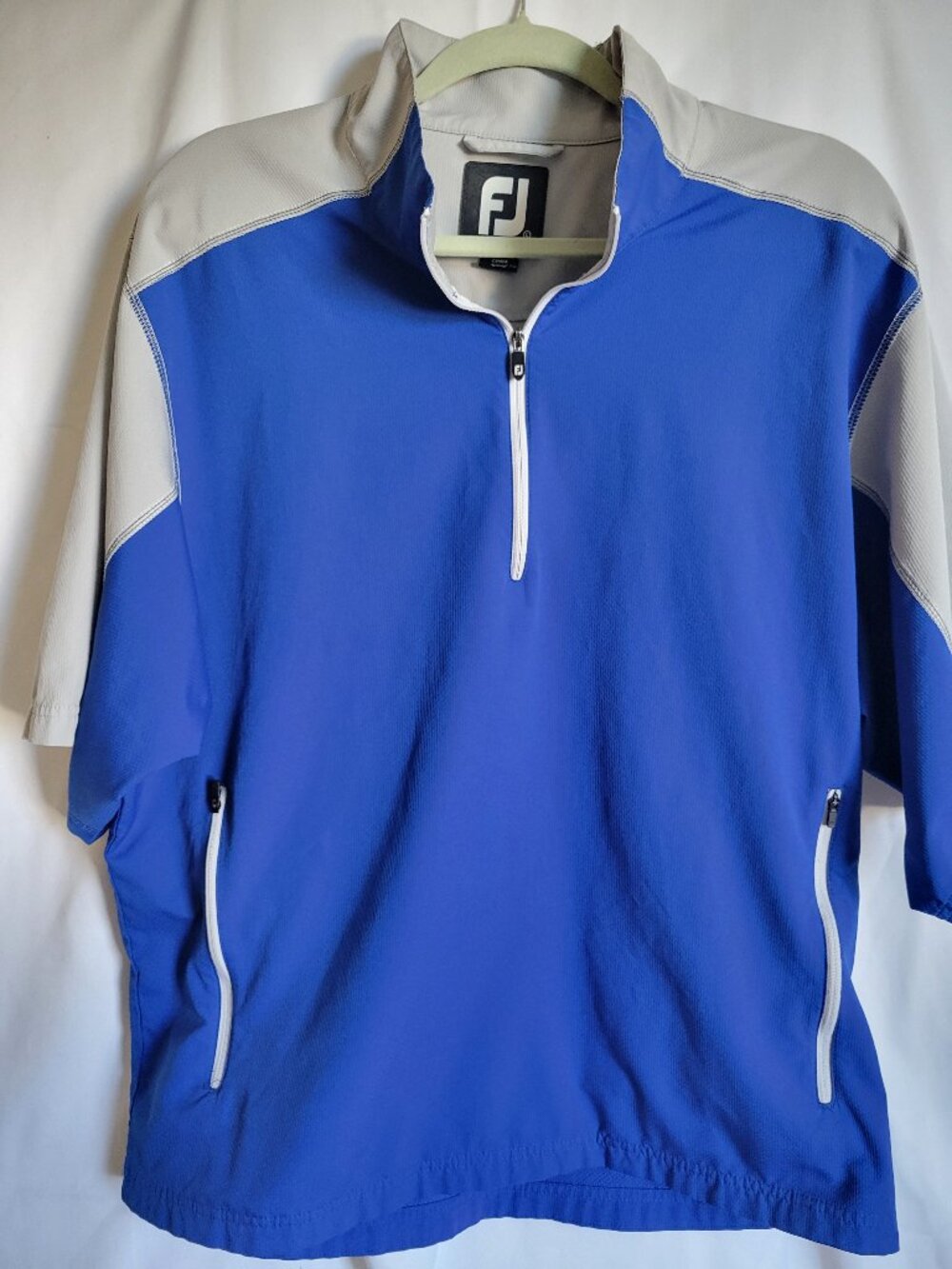 FootJoy FJ Golf Windshirt Jacket L Large Short Sleeve Quarter Zip Blue Pullover